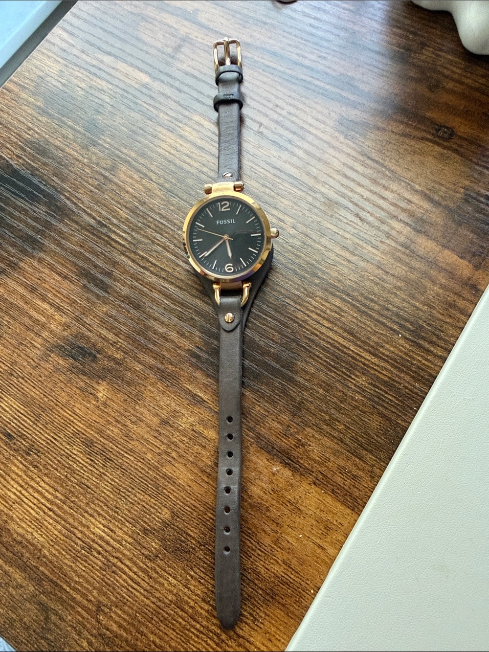 Fossil Gold Case Black Dial Brown Leather Strap Watch